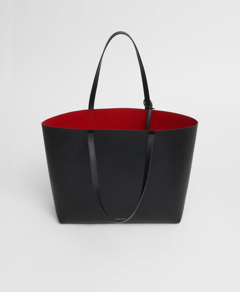 Mansur Gavriel Large Black Leather Bucket Bag Red Interior