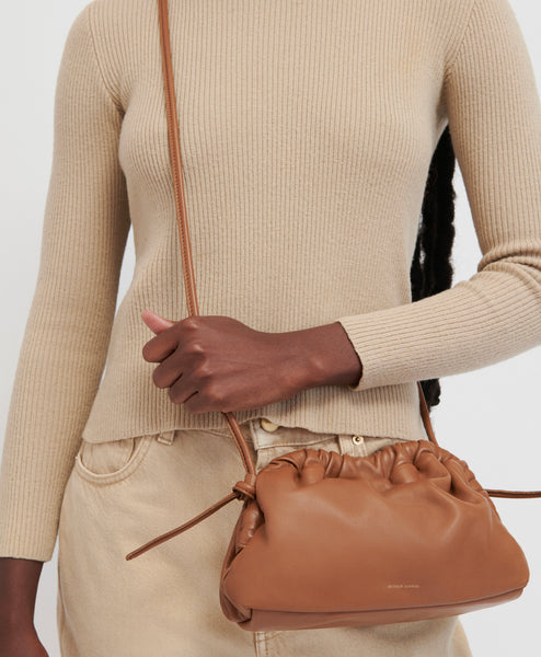 Tan Pouch mini leather clutch bag, Bottega Veneta