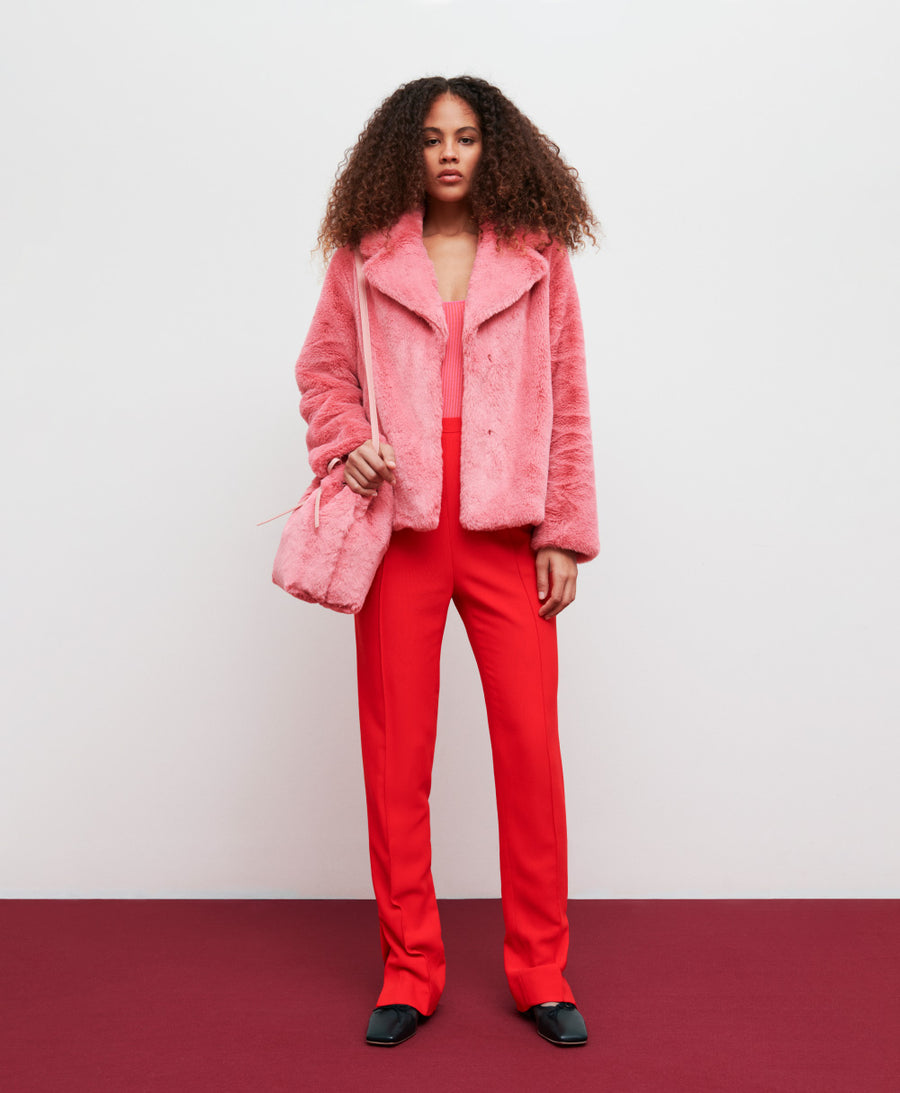 Camel & Blush: Leather jacket, Pink scarf & Light denim