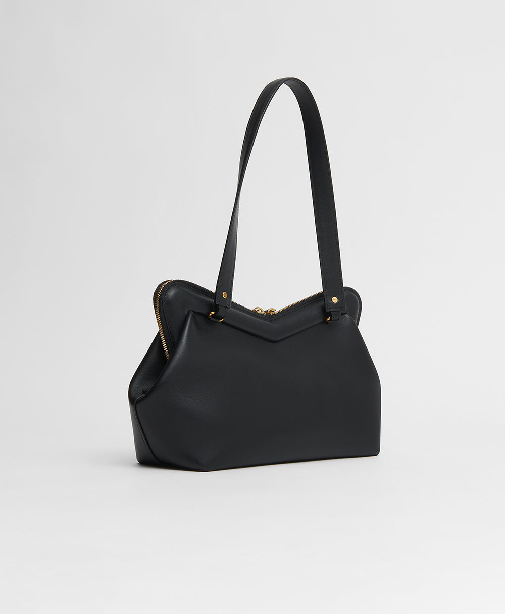 Mansur Gavriel Mini M Frame Bag in Black/Flamma