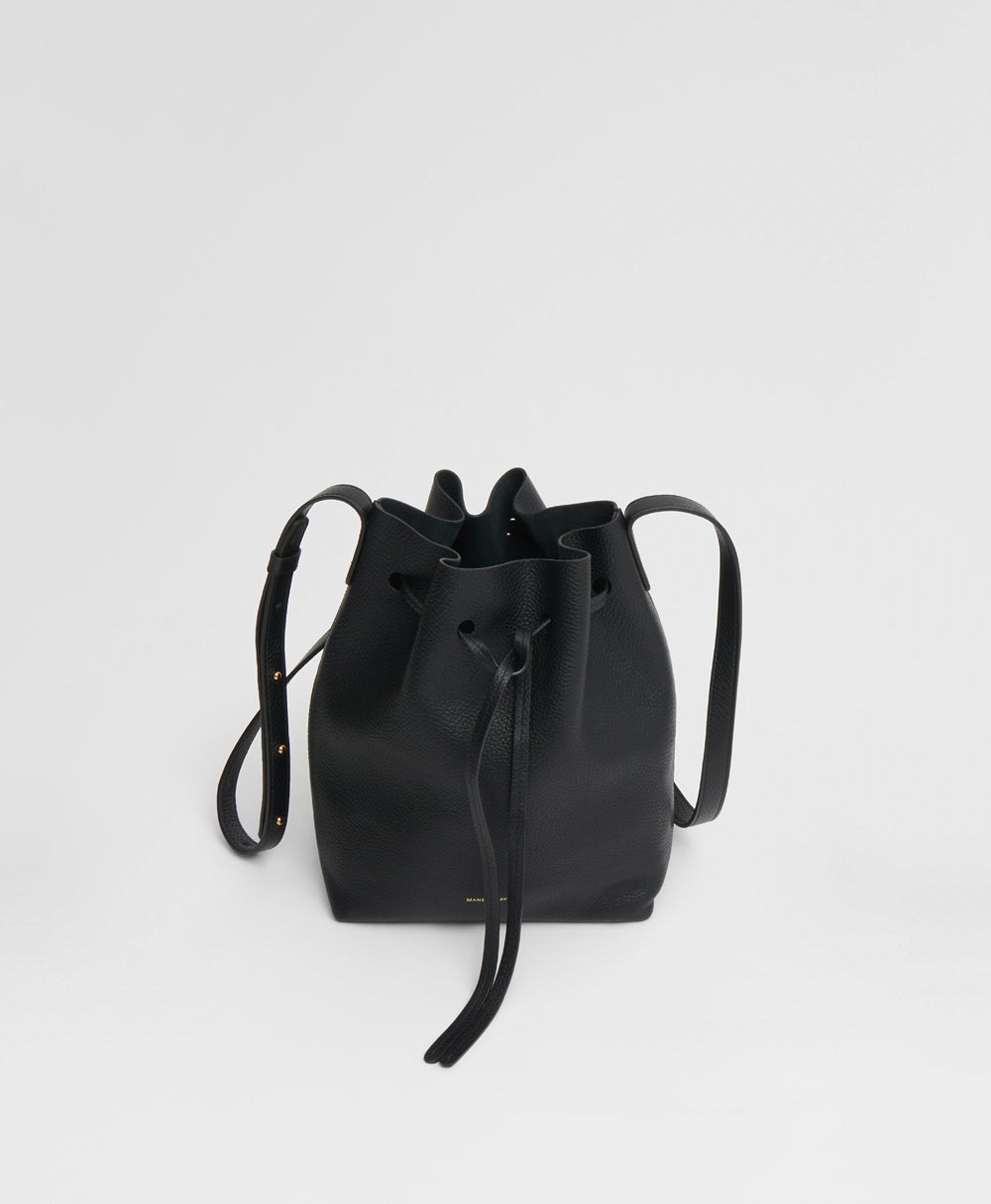 Black leather outlet bucket bag