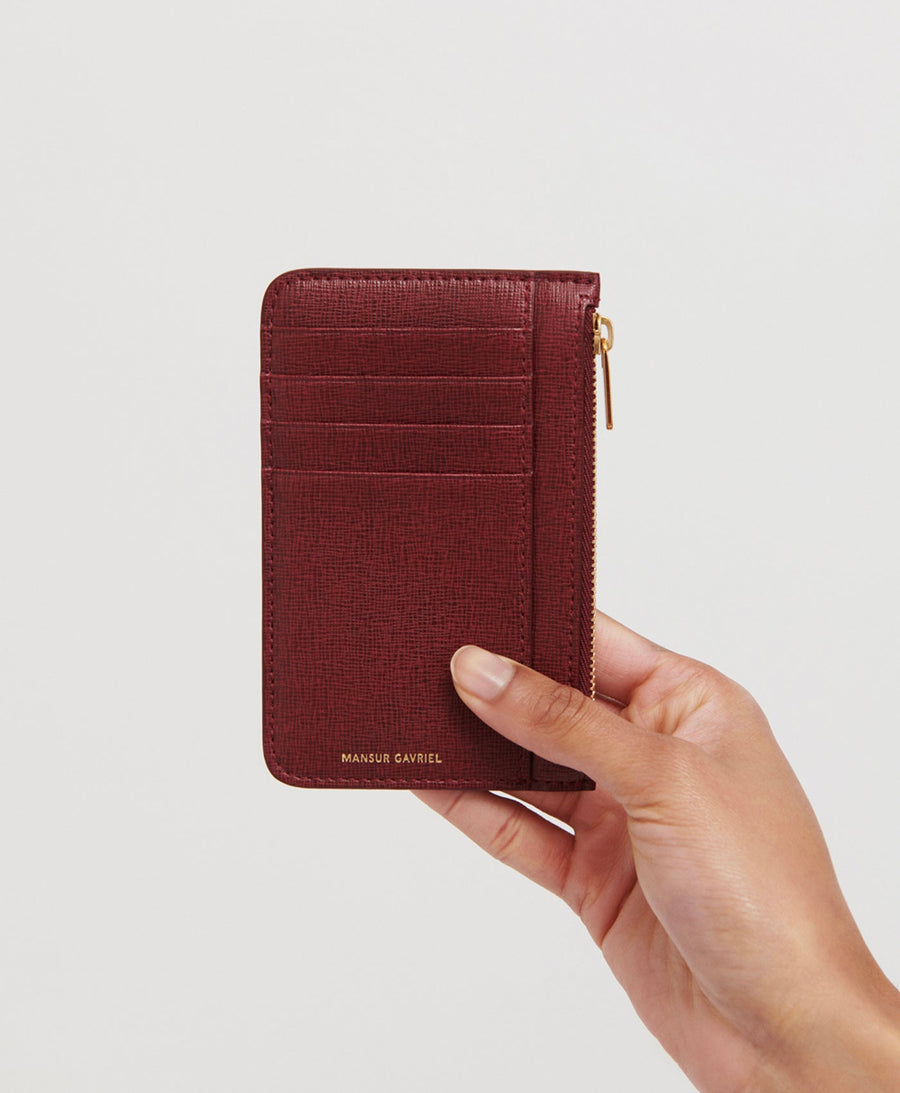 Leather Flat Credit Card Holder - Orange Saffiano